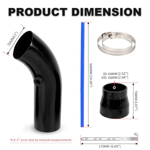 BARTOO 3 Inch Cold Air Intake Pipe Turbo Piping for Car Truck Black - color: Z-Black Pipe