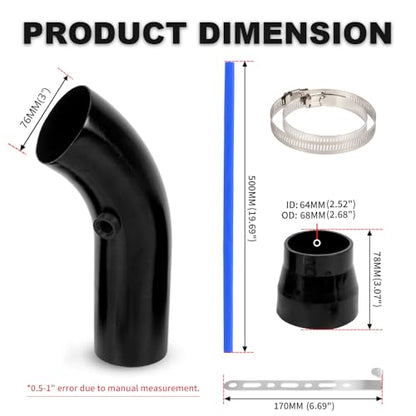 BARTOO 3 Inch Cold Air Intake Pipe Turbo Piping for Car Truck Black - color: Z-Black Pipe