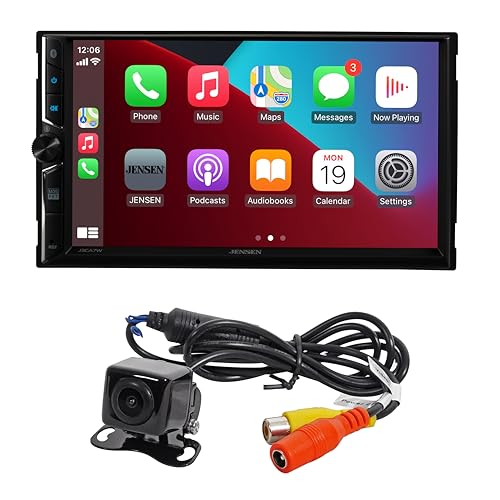 Jensen J3CA7W-BUC 7" Wireless Apple CarPlay Android Auto Stereo, Camera - style: 7” Wireless Double Din Stereo + Backup Camera