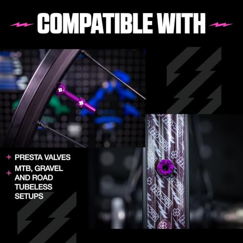 Muc-Off Tubeless Valves V2, 7075 Aluminum Presta, Purple, 44mm - color: Purple, size: 44mm