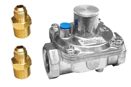 1/2" Natural/Propane Gas Pressure Regulator with 2 Brass Pipe Fittings (1/2" x 1/4"), LPG 10" NG 4" (Outlet Pressure), 1/2 PSI (Inlet Pressure), 13/16" in and Out Opening - size: 1/4
