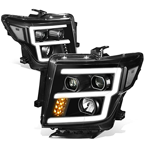 Auto Dynasty LED DRL Headlights Assembly for 2016-2024 Nissan Titan (XD) - color: Black, size: E-Style LED DRL / Halogen Low Beam