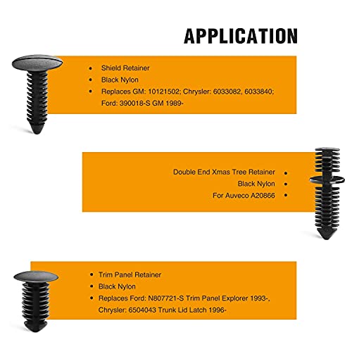 GOOACC 146PCS Nylon Bumper Shield Retainer & Double End Xmas Tree Retainers Clips Universal Auto Body Shield Retainer Fastener Clip Assortment- Bonus Fastener Remover - size: 146Pcs Clips + Remover