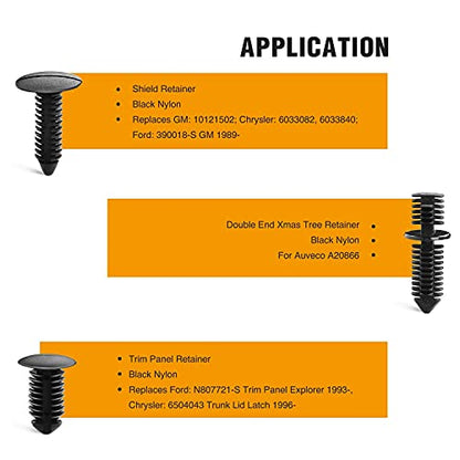 GOOACC 146PCS Nylon Bumper Shield Retainer & Double End Xmas Tree Retainers Clips Universal Auto Body Shield Retainer Fastener Clip Assortment- Bonus Fastener Remover - size: 146Pcs Clips + Remover