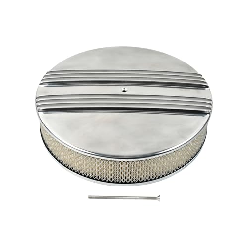 14 x 3 Inch Round Polished Air Cleaner Kit Half Finned Drop Base - color: Polished, size: 14"-Round Half Finned