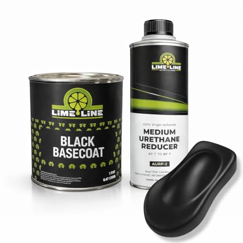 LiME LiNE Automotive Basecoat + Reducer Combo Kit - Mix 1:1 - Makes 1 Quart Sprayable - Clearcoat Required (Black Basecoat + Reducer) - color: Black