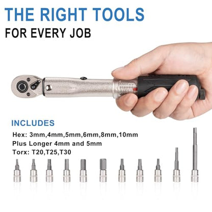cyclists 1/4 Inch Drive Click Torque Wrench Set, 2 to 24Nm