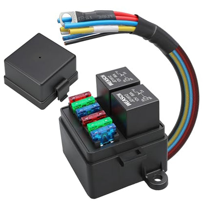 12V 6 Way Pre-Wired Fuse Relay Box Kit with 2 x 80A 4-Pin Relays