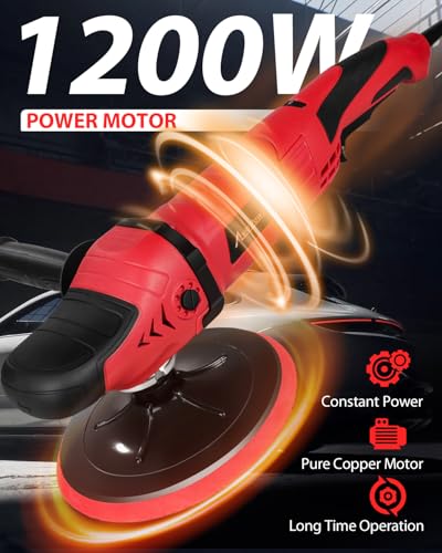 AVID POWER Car Rotary Buffer Polisher Waxer 1200W 6 Speeds, 4*6” Polish Pad - color: Dark Red