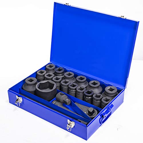 Stark USA 21-Piece Jumbo Metric Impact Socket Set, 1-Inch Drive Deep Impact Sockets 27mm-80mm with 1" Drive Extension Bar, Heavy-Duty CR-MO Steel Socket Set, Storage Carrying Case