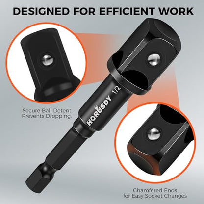 7-Piece High Torque Impact Socket Adapter & Magnetic Bit Holder Set, 1/4" Hex Shank Drill Socket Adapter to 1/2" 3/8" 1/4" Drive, Magnetic Bit Holder for Impact Driver & Drill, With Organizer Rack - color: 7 Pcs Black Magnetic Bit Holder
