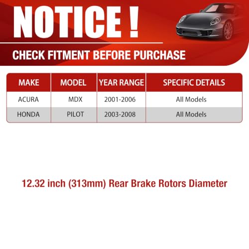 HUSCH Brake Kit Ceramic Brake Pads and Brake Rotors Fit for Honda Pilot - size: 31318+D865
