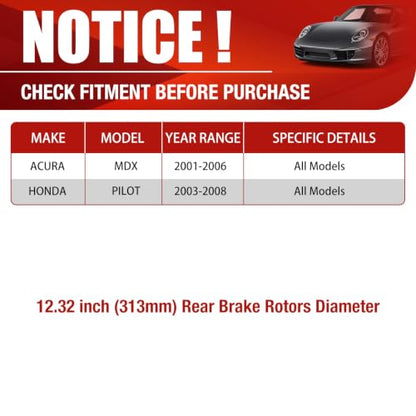 HUSCH Brake Kit Ceramic Brake Pads and Brake Rotors Fit for Honda Pilot - size: 31318+D865