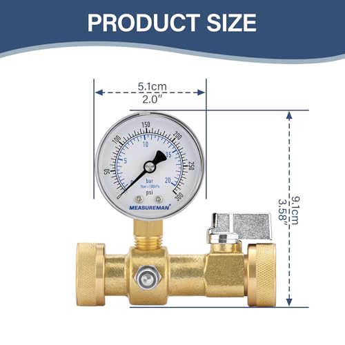 MEASUREMAN Air Over Water Test Kit, 2” Dial, 0-300 PSI, 1/4” NPT Top Mount with 3/4” Female Hose Connection for Leak Detection and Pressure Testing - size: 0-300 PSI