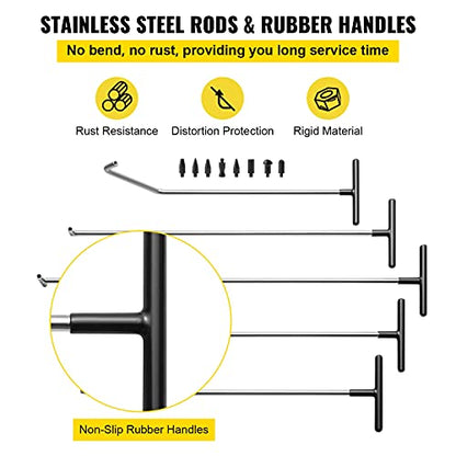 VEVOR Rods Dent Removal Kit, 13 Pcs Paintless Dent Repair Rods, Stainless Steel Dent Rods, Whale Tail Dent Repair Tools, Professional Hail Dent Removal Tool For Minor Dents, Door Dings And Hail Damage - size: 13pcs