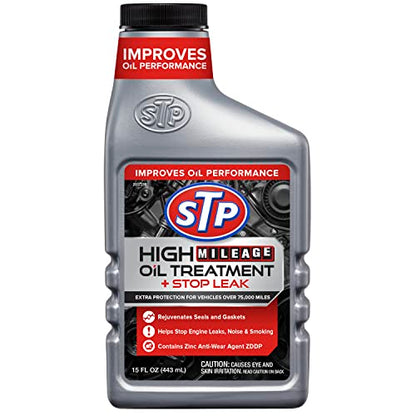 STP High Mileage Oil Treatment + Stop Leak - 15 FL OZ (Pack of 2) - size: 15 OZ (Pack of 2)