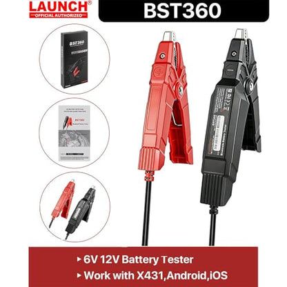 LAUNCH BST360 Bluetooth Battery Tester - 12V Car Battery Analyzer with Charging System & Cranking Tests, Compact Battery Test Clip for Cars, Trucks, RVs, Motorcycles, and Boats