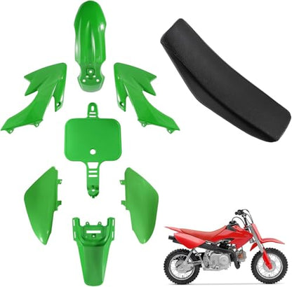 Plastics Fender Kit with Black Seat for Honda CRF50 XR50 Chinese 50cc 70cc 90cc Dirt Pit Bike (Green) - color: Green
