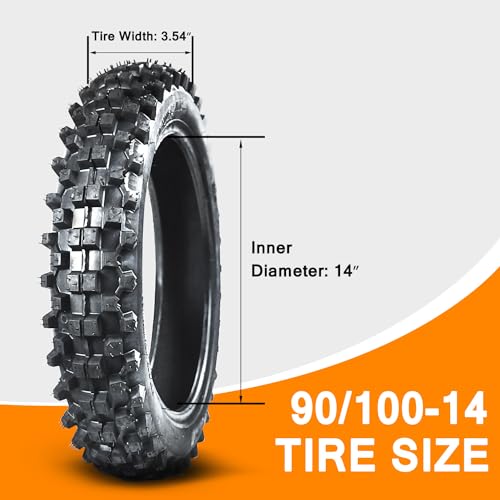HOLATO Rear 90/100-14 3.00-14 Tire and Inner Tube for 110cc 125cc KLX125 KLX140 KX85 TTR125 YZ80 YZ85 CT90 RM80 DRZ125 TaoTao DB17 Apollo RFZX18 Coolster Dirt Pit Bike Off Road Motocross Heavy Duty - size: 90/100-14 Tire
