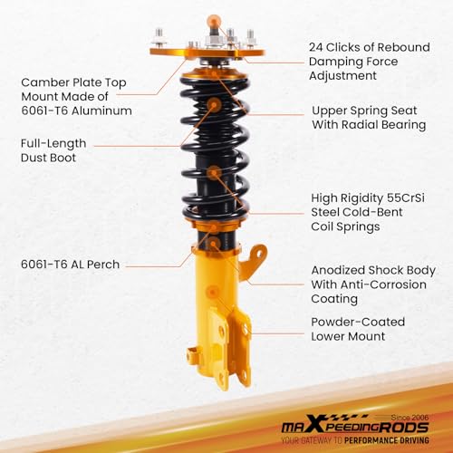 maXpeedingrods Coilover for Mitsubishi Eclipse 2006-2012, for Mitsubishi Galant 2004-2012, 24 Levels Damper Adjustable Coilovers Suspension Kit, Height Adjustable Lowering Kit Struts Gold - color: Gold