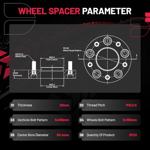 BDFHYK 5x108mm Wheel Spacers 20mm 5x4.25 Spacers for Ford 1986-2024 - size: 20 MM 5x4.25", style: Ford