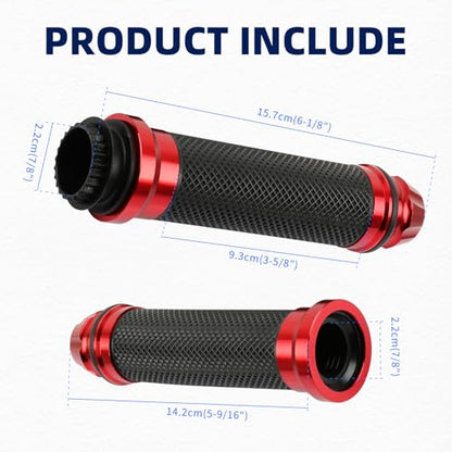 DREAMIZER 7/8 Handlebar Grips Non-Slip Motorcycle Grip w/Throttle Handle Grips Cable Clamp Compatible with Harley Honda Yamaha and More - color: Red