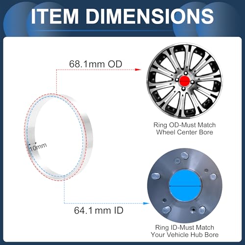 Car Wheel Hub Centric Rings OD 68.1mm to ID 64.1mm Wheels Center Shaft Shock Absorbing Hubrings Aluminum Alloy Silver Tone Durable - size: OD 68.1mm to ID 64.1mm