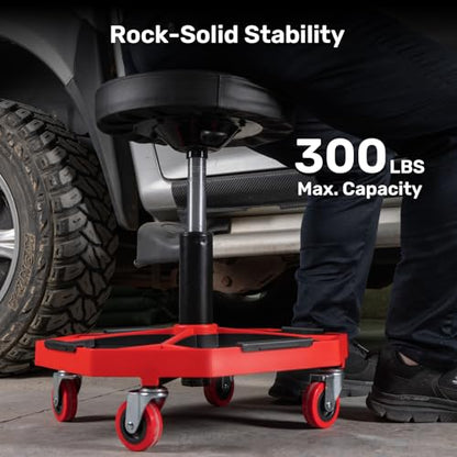 Rolling Mechanic Stool, 300 LBS Adjustable Garage Shop Seat with Tool Trays