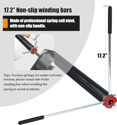 Garage Door Torsion Spring Set, Pair of 2" Electrophoresis Coated Garage Door Spring Replacement with 2 Non-Slip Winding Bars and Bearing, Minimum 16000 Cycles (.218x2x27") - size: .218x2x27"