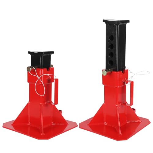 22 Ton Jack Stands, Heavy Duty Pin Type Jack Stand Pair with Safety Lock for Trucks, Trailers and Heavy Equipment Stands, Adjustable Height up to 19", 44,000 lbs Load Capacity, Red