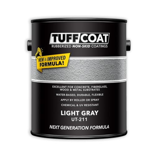 Tuff Coat Medium Texture Rubberized Non-Skid Deck Coating – Textured Non-Slip Safety Surface for Pool Decks, Docks, Boat Ramps, Patios, Walkways & High-Traffic Areas (UT-211 Light Gray 1-gallon) - color: Light Gray, size: 128 Fl Oz (Pack of 1)