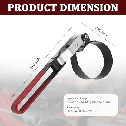 Adjustable Oil Filter Wrench,180° Swivel Small Oil Filter Wrench with Non-Slip Handles,Portable Oils Filters Removal Tool as Car Repair Tools for Filters 2-3/8" to 2-61/64"
