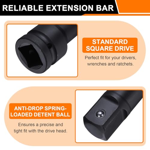 HARFINGTON Socket Extension Bar 1/2" Drive 18" Long CR-V Steel - size: 1/2" Square Drive 18" Long