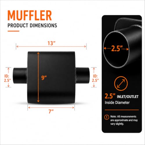 Pair of 2.5" ID Center/Center Single Chamber Mufflers, Aluminized Steel - color: BLACK, size: 2.5 Inch