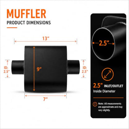 Pair of 2.5" ID Center/Center Single Chamber Mufflers, Aluminized Steel - color: BLACK, size: 2.5 Inch