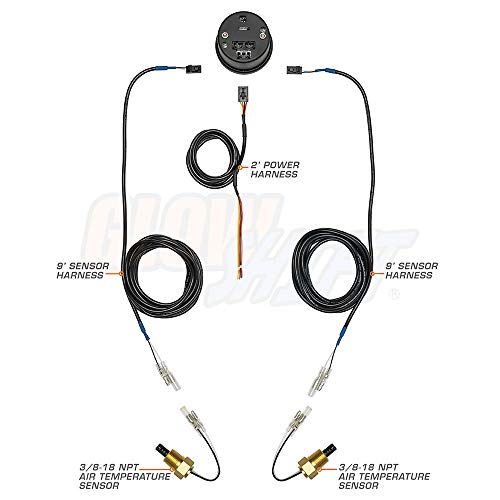 GlowShift 10 Color Digital Dual Air Intake Temp Gauge Kit, 2-1/16" 52mm