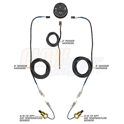 GlowShift 10 Color Digital Dual Air Intake Temp Gauge Kit, 2-1/16" 52mm