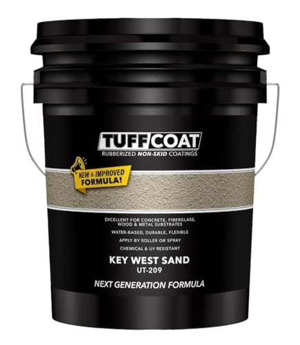 Tuff Coat Medium Texture Rubberized Non-Skid Deck Coating – Textured Non-Slip Safety Surface for Pool Decks, Docks, Boat Ramps, Patios, Walkways & High-Traffic Areas (UT-209 Key West Sand 5-gallon) - color: Key West Sand, size: 640 Fl Oz (Pack of 1)
