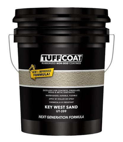 Tuff Coat Medium Texture Rubberized Non-Skid Deck Coating – Textured Non-Slip Safety Surface for Pool Decks, Docks, Boat Ramps, Patios, Walkways & High-Traffic Areas (UT-209 Key West Sand 5-gallon) - color: Key West Sand, size: 640 Fl Oz (Pack of 1)