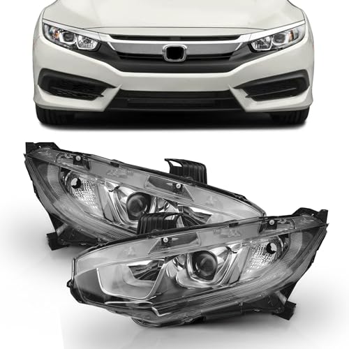 PartsFlow 2PCS LED with DRL Headlight Assembly Chrome Housing Clear Lens Left And Right Side Compatible With 2016 2017 2018 2019 2020 2021 Honda Civic HO2502173 HO2503173 - color: Fits 2016-2021 Honda Civic RH & LH