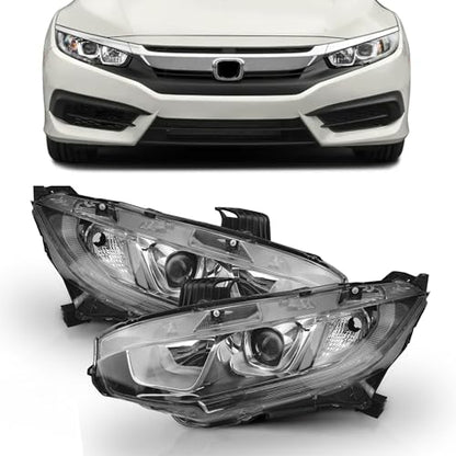 PartsFlow 2PCS LED with DRL Headlight Assembly Chrome Housing Clear Lens Left And Right Side Compatible With 2016 2017 2018 2019 2020 2021 Honda Civic HO2502173 HO2503173 - color: Fits 2016-2021 Honda Civic RH & LH