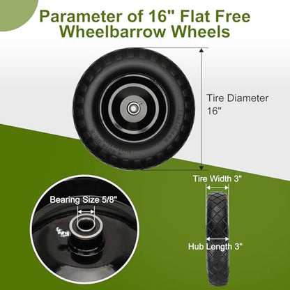 Upgraded 4.80/4.00-8 Flat Free Wheelbarrow Wheels with 5/8" & 3/4" Bearing - color: black+black