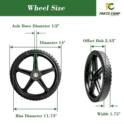 Parts Camp 14" Lawn Mower Wheels Kit, 14 x 1.75" Spoked Plastic Wheel - size: 14-inch