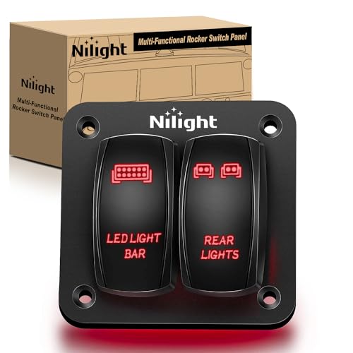 Nilight 2 Gang Rocker Switch Panel SPST On Off Toggle Laser Pattern Red - color: Red, size: 2 Gang