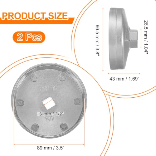 HARFINGTON 2pcs Oil Filter Cap 15 Flute 96.5x43x89mm (WxHxID) 1/2" Square - size: 15 Flute 96.5 x 43 x 89mm