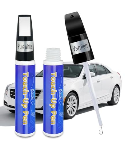 White Car Paint Touch Up Pen, Touch Up Paint for Car with Varnish Clear Coat Pen 2pcs, Car Scratch Repair Pen, Lasting Auto Scratch Remover, Quick and Easy Fix Vehicles Chip Rim Scuff Repair - color: White+Varnish