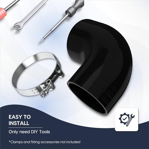 Endure 90 Degree Silicone Elbow Intake Hose 4-Ply, 3.5"(89mm) - Black - color: Black, size: ID - 3.5Inch(89mm)