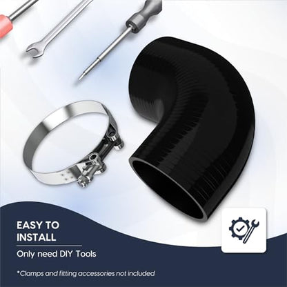 Endure 90 Degree Silicone Elbow Intake Hose 4-Ply, 3.5"(89mm) - Black - color: Black, size: ID - 3.5Inch(89mm)