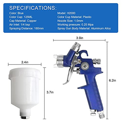Tosucs HVLP Spray Gun with 1.0mm Tip Air Spray Gun for Car Spraying Gravity Feed Paint Gun for Car Prime,Furniture Surface Spraying,Wall Painting Include 125ml Capacity Cup