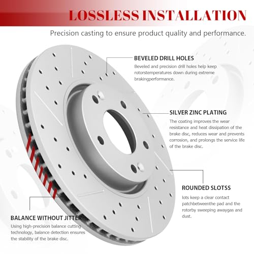 Front & Rear Drilled Slotted Rotors and Ceramic Disc Brake Pads Kit for Toyota Avalon 2019 2020 2021 2022/ Camry 2020 2021